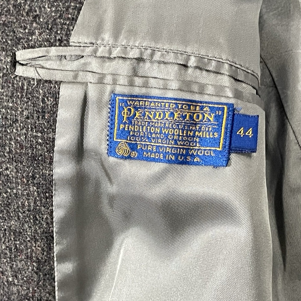 VTG Pendleton Blazer Men 44 Gray 100%‎ Wool Tweed Sports Coat Elbow Patches USA